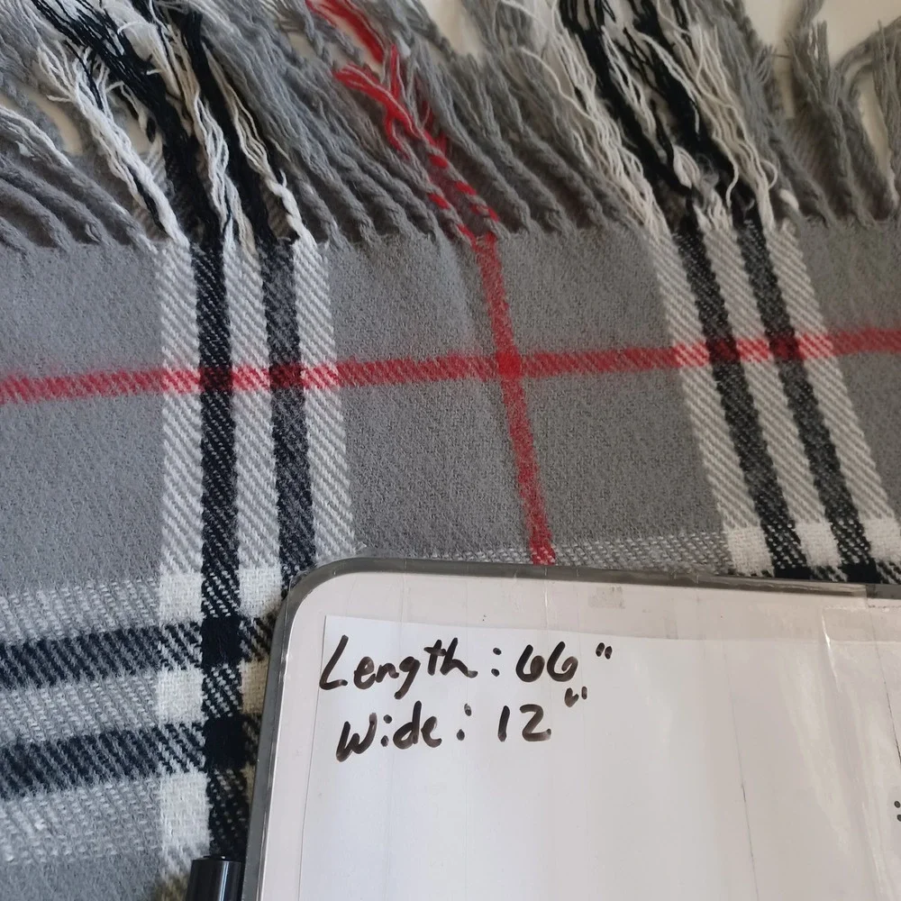 Gray Plaid Fringe Unisex Scarf‎ Winter Wrap Classic Preppy Heritage Cozy 66x12